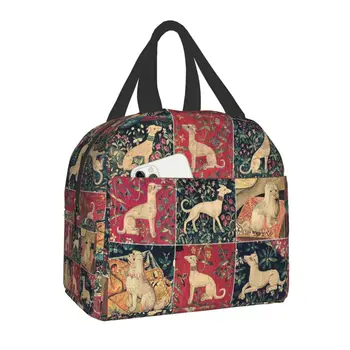 Bolsas de almuerzo con aislamiento de galgo Medieval para mujer, Whippet Sighthound Dog, enfriador térmico Bento Box, Camping al