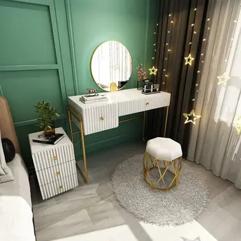 Белый туалетный столик для макияжа со шкафчиком, табуреткой и зеркалом, набор туалетных столиков для спальни из 4 предметов