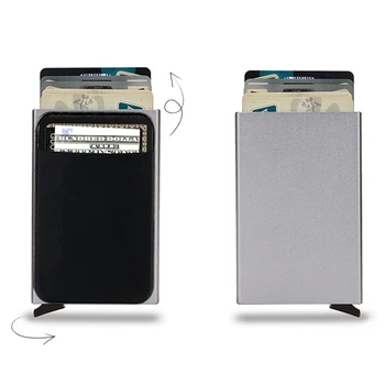 Тонкий алюминиевый кошелек с эластичной задней сумкой, держатель кредитной карты, мини-RFID-кошелек, автоматический всплывающий чехол для банковских карт