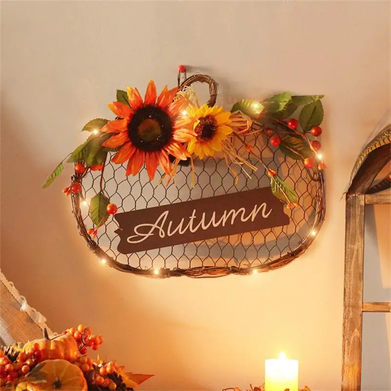 Подвесные осенние искусственные цветы высокого качества, идеально подходящие для Фестиваля урожая и Хэллоуина, Прочная железная рамка, украшение для дома, Светодиод