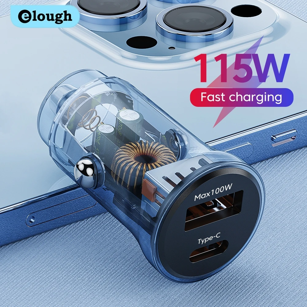 Автомобильное зарядное устройство Elough мощностью 115 Вт USB Type C с быстрой зарядкой, адаптер автоматического зарядного устройства для телефона для iPhone Samsung Huawei Oneplus Cargador в автомобиле