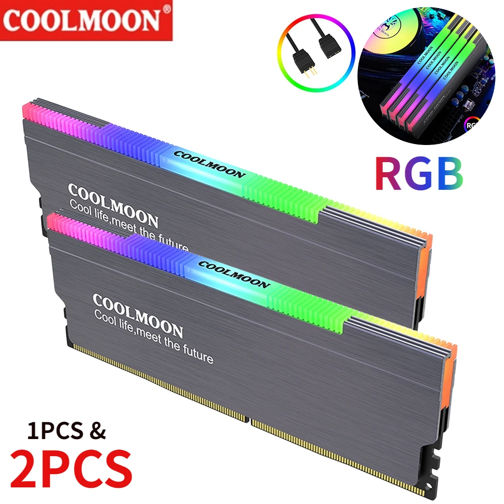 COOLMOON 5V 3PIN ARGB RAM Радиатор Радиатора PC Cooler Адресуемый Охлаждающий Жилет Радиатор Радиатора для Настольных ПК DDR3 DDR4 Ram Memory