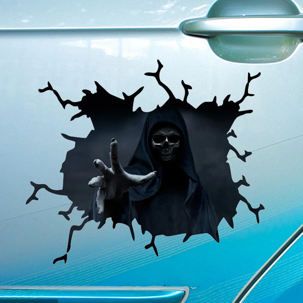 Наклейка Для Фестивального Декора На Стену Окна Автомобиля 3D Прозрачный Хэллоуин Череп Персонажа Ужасов Force Cracked Series Наклейка Для Автостайлинга