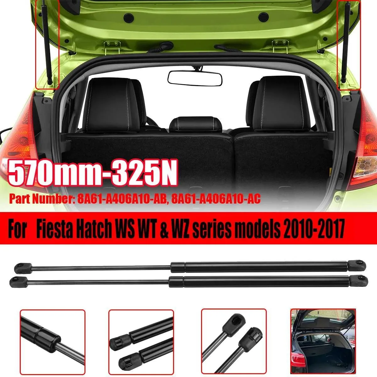 2шт Газовые Стойки Багажника Задней Двери Автомобиля Подъемная Газовая Пружина для Ford Fiesta Хэтчбек Модели Серии WS WT WZ 2010-2017 570 мм 325N