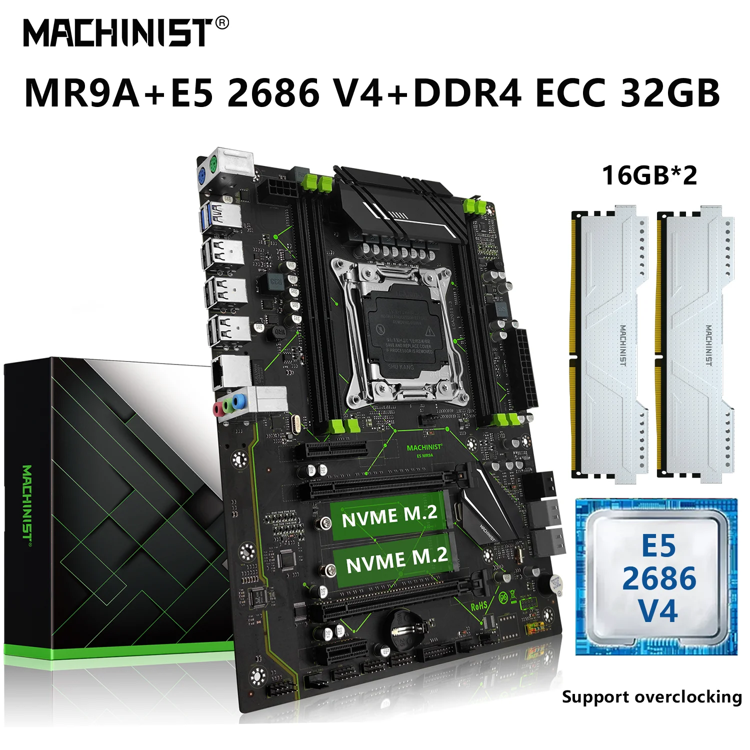 MACHINIST MR9A X99 Комплект материнской платы Xeon E5 2686 V4 CPU Процессор LGA 2011-3 32G = 16G * 2 DDR4 ECC RAM Память Combo NVME M.2