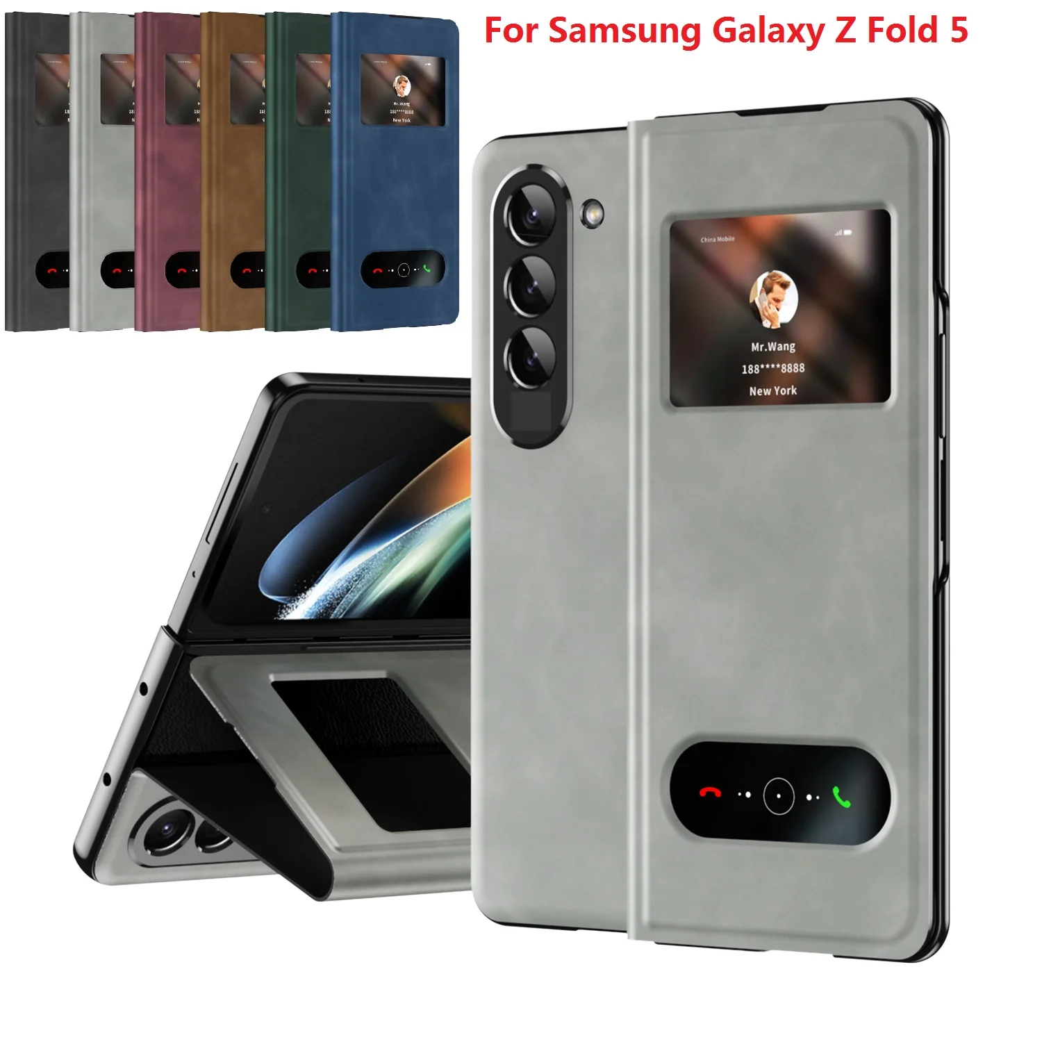 Чехол-книжка для Samsung Galaxy Fold 5, магнитная подставка для просмотра из окна, кожаный защитный чехол для бумажника