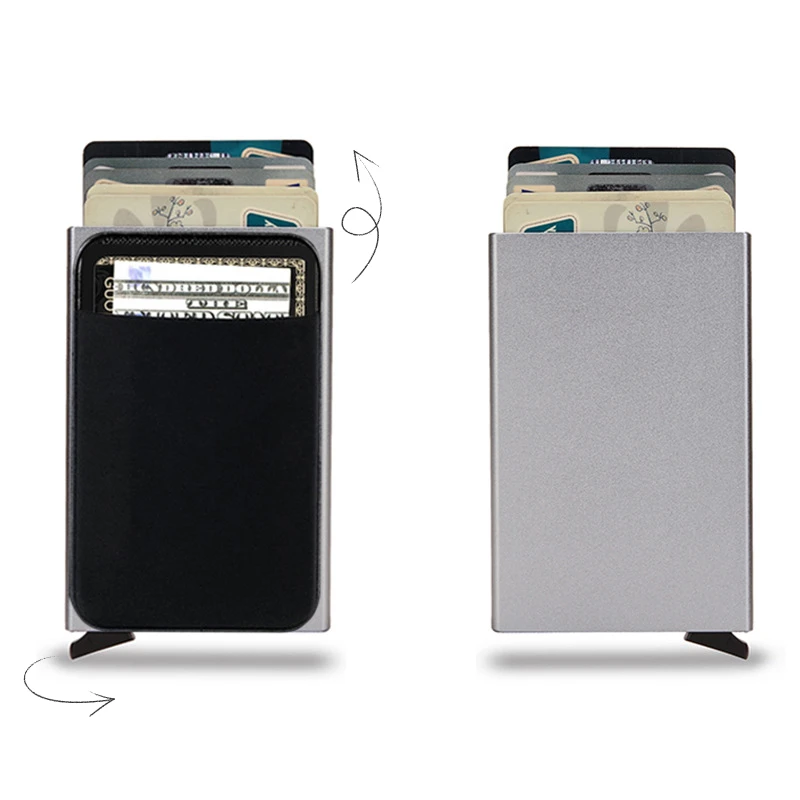 Тонкий алюминиевый кошелек с эластичной задней сумкой, держатель кредитной карты, мини-RFID-кошелек, автоматический всплывающий чехол для банковских карт