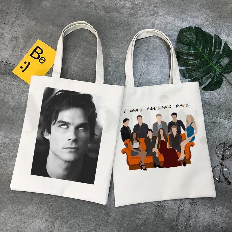 Дневники вампира Харадзюку 90-х, сумки с графическим принтом, сумки через плечо, повседневные сумки для покупок, женская элегантная холщовая сумка
