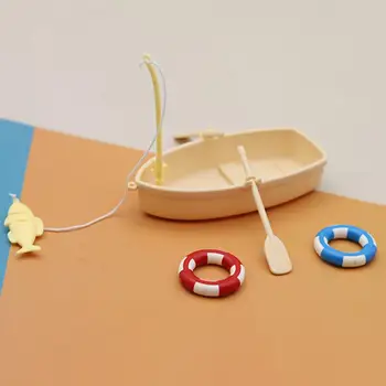 1 комплект Кукольный домик-лодка с кругом для плавания, реалистичная пластиковая мини-лодка-гребля, украшение для пляжа, игрушка для игр в домик для микроландшафта