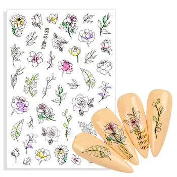 1 Лист 2023, Новая Наклейка для ногтей, Эскиз, Цветок, Бабочка, Простые Летние Наклейки 