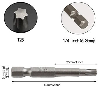 10 шт. Отвертка с хвостовиком 6,35 мм, Аксессуары, Антикоррозийная шестигранная ручка, Запасные части для замены Torx T25, абсолютно новый