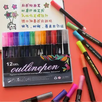12шт Двухлинейных контурных Ручек, Металлические маркеры, блестящие ручки для рисования, Контурные ручки для поздравительных открыток DIY Art