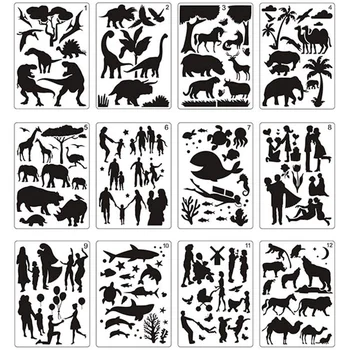 12шт Шаблонов для рисования мандалы, идеальные трафареты для рисования животных, полая доска для рисования своими руками