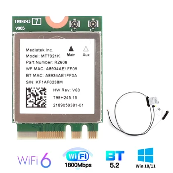 1800 Мбит/с MT7921K M.2 NGFF Wifi Сетевая карта Bluetooth 5,2 Wifi 6e Беспроводной Адаптер Двухдиапазонный MU-MIMO 802.11ax Windows 10 11