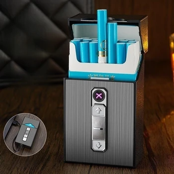 20 Упаковок цельной зажигалки в виде портсигара, USB перезаряжаемая металлическая зажигалка с двойной дугой, мужская портативная зажигалка для сигарет