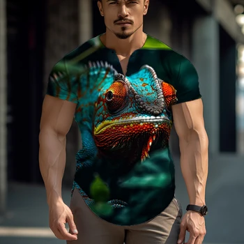2023 Новая повседневная модная мужская футболка с коротким рукавом-хамелеон, 3D печать, Офисная футболка для вечеринок, мужские топы больших размеров