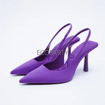 2023 Новые Туфли Muller на большом высоком каблуке 35-42, Фиолетовые Элегантные женские босоножки на тонком каблуке с острым носком, фиолетовые женские туфли