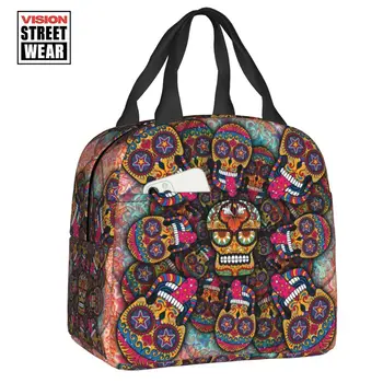 2023 Новый Crazy Sugar Skulls Изолированная сумка для ланча для женщин Мексиканский День мертвых Портативный Холодильник Термальный Ланч-бокс для еды