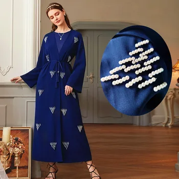 2023 Новый жемчужный темно-синий халат ручной работы, кардиган, открытое кимоно для мусульманских женщин