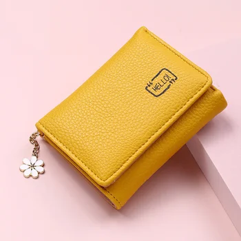 2023 Новый модный женский короткий кошелек, дамский маленький держатель для карт с рисунком Личи, милые желтые Двойные женские сумки для монет