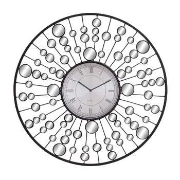 26-дюймовые настенные часы из черного металла с радиальными звездами и зеркальными вставками