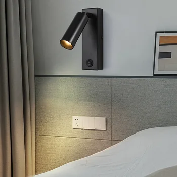 3 Вт COB LED Настенный светильник для чтения в спальне, Регулируемый Прикроватный выключатель света в отеле, Теплый Белый 3000K Для поверхностного монтажа, Гостиная