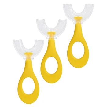 3 шт Силиконовая щетка для чистки U-образной полости рта, Детский инструмент для зубов 10,5x5 см, Желтый силикагель для новорожденных