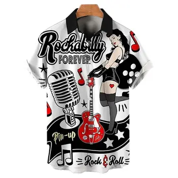 3d Винтажные Гавайские рубашки для мужчин в стиле хип-хоп, Рокер, Модная рубашка с принтом Рокабилли, топ с коротким рукавом, Летняя мужская блузка оверсайз