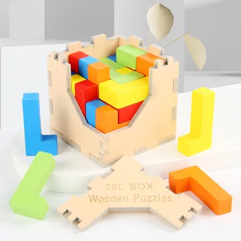 3D Коробка Деревянный Куб Пазлы IQ Brain Teaser Любань Взаимосвязанные Логические Игры Строительные Блоки для Взрослых Обучающая Игрушка Для Детей Подарок