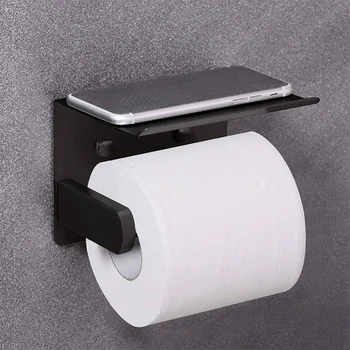 3X Держатель для туалетной бумаги с полкой для телефона, Настенный держатель для рулона туалетной бумаги SUS 304 из нержавеющей стали, черный