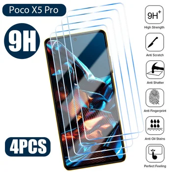 4ШТ Закаленное Стекло Для Xiaomi Poco X3 Pro X4 X5 Pro X3 X4 GT Защитная Пленка для экрана на Poco M5S M5 M4 M3 Pro 5G F3 F4 GT Glass