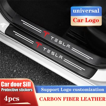 4шт Наклеек из углеродного волокна для защитной полосы на пороге автомобиля для Tesla Model 3 Model Y 2023 Model S Model X Автомобильные аксессуары
