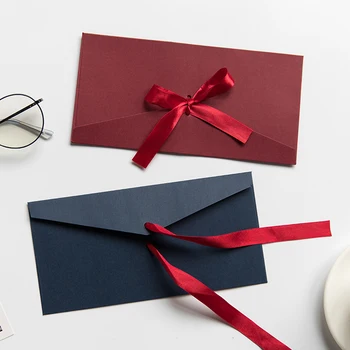 5 шт. Красивая черно-красная синяя заготовка 250 г, симпатичная коробка для приглашений w41, конверт из крафт-бумаги с лентой