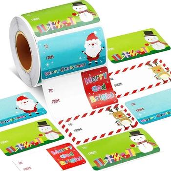 500шт. 3,8 * 5 см, именные бирки для рождественских подарков, наклейки с печатью, наклейки с рождественским снеговиком, подарочные наклейки
