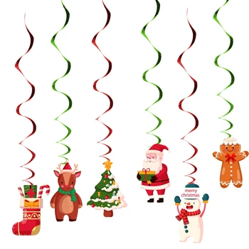 6шт Рождественской фольги Спиральные подвесные потолочные гирлянды Рождественские украшения для дома Navidad Decor Подарки на Новый 2024 год
