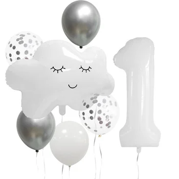 8 шт. маленький набор цифровых воздушных шаров fresh cloud white для детей 0-9 лет, украшение вечеринки по случаю дня рождения, набор латексных воздушных шаров оптом