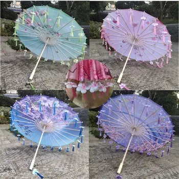 82 см Hanfu Промасленный Бумажный Зонтик от Дождя Для женщин, Реквизит для фотосъемки, Непромокаемая лента, Антикварные кисточки, Веер от зонта Paraguas Parasol