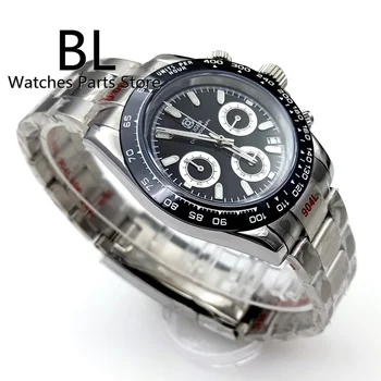 BLIGER 39 мм кварцевый хронограф Деловые мужские часы VK63 Механизм Календарь Сапфировое стекло из нержавеющей стали, черный циферблат, светящийся