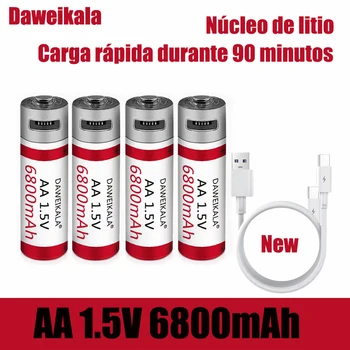 Daweikal новая аккумуляторная батарея типа АА большой емкости Литиевая батарея типа АА 1.5 В 6800 мАч Кабель для быстрой зарядки + бесплатная доставка