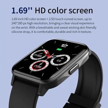 KUMI KU2S 1,69-Дюймовый Двойной Изогнутый Экран Мужские Смарт-Часы Фитнес-Пульсометр Для измерения Уровня Кислорода В крови Smartwatch Для Android Для IOS