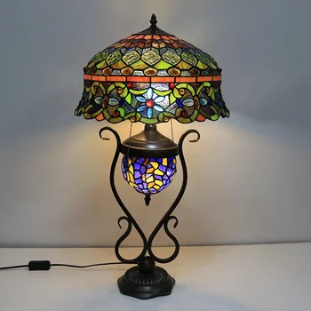 LongHuiJing 16-дюймовый абажур из цветного витражного стекла, настольная лампа в стиле Тиффани, настольные лампы с цветным стеклянным основанием с подсветкой