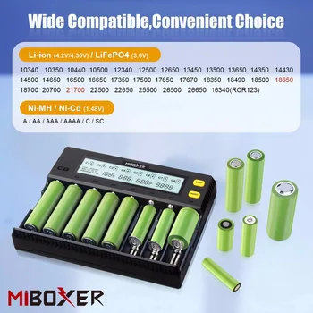 MiBOXER C8 18650 Зарядное Устройство ЖК-дисплей 1.5A для Li-ion LiFePO4 Ni-MH Ni-Cd AA 21700 20700 26650 18350 17670 LiFePO4 18700