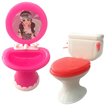 NK 2 комплекта домашней мебели Игрушка 1 Табурет 1 Умывальник Приспособления для мытья унитаза для куклы Барби Аксессуары Для куклы Келли Подарок для девочки