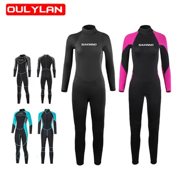 Oulylan Женский гидрокостюм из неопрена толщиной 3 мм, цельный костюм для подводного плавания, серфинга, водолазный костюм с длинными рукавами, защищающий от холода Женский купальник
