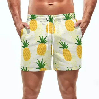 Pineapple Print Summer Shorts Beachwear Fitness Loose Male Board Shorts Man Swim Trunks Camisa Masculina шорты мужские летние