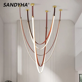 SANDYHA Постмодернистская Минималистская Люстра для гостиной, креативная светодиодная лампа с длинной лентой, подвесной светильник в стиле ЛОФТ в дуплексном стиле.