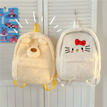 Sanrio Hello Kitty Плюшевый Рюкзак Y2k Lolita Kawaii Большой Емкости Плюшевые Мягкие Школьные Подарки На День Рождения Для Девочек Путешествия На Открытом Воздухе