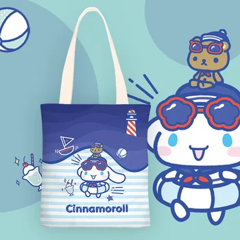 Sanrio Прекрасная холщовая сумка Cinnamoroll Женская на плечо Простая студенческая милая сумка для занятий Сумка для девочек Сумки Kawaii Для детей Приятные подарки