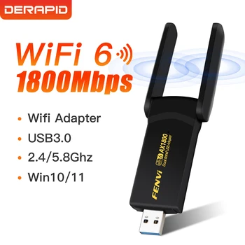 WiFi 6 AX1800 USB3.0 Адаптер Двухдиапазонный 2,4 Г/5 ГГц Сетевой Ключ С Высоким коэффициентом усиления Wifi Антенна Для Настольного компьютера/Ноутбука Windows 10/11 WiFi USB