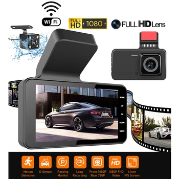 Wifi Автомобильный Видеорегистратор HD 1080P Dash Cam Auto Drive Видеомагнитофон Dashcam Черный Ящик Парковочный Монитор Двухобъективная Камера Автомобиля Ночного Видения